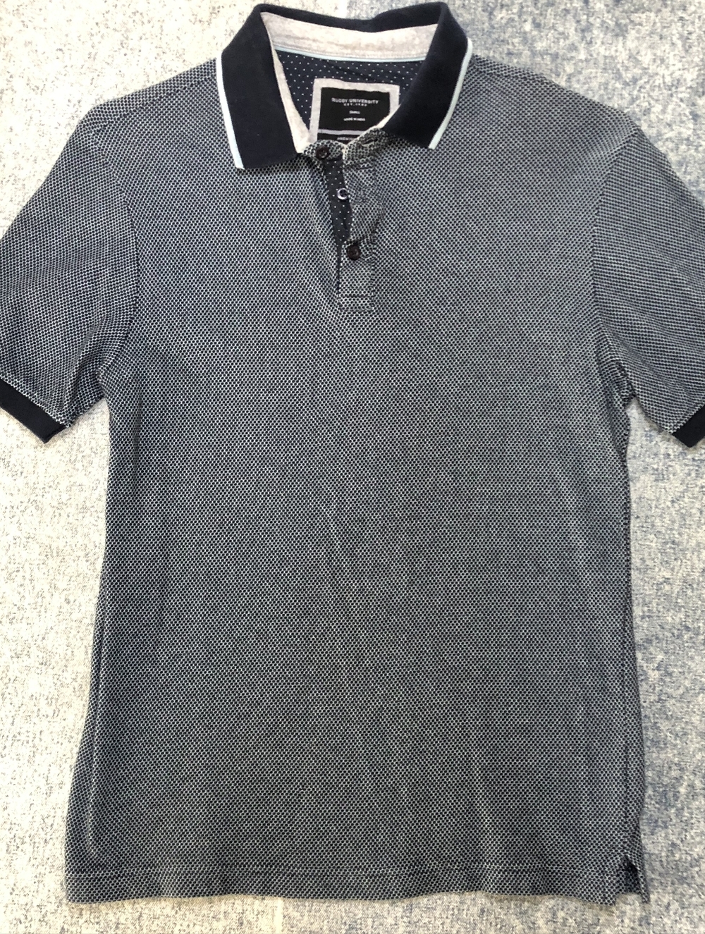 Men's Navy Textured Polo with Contrast Trim